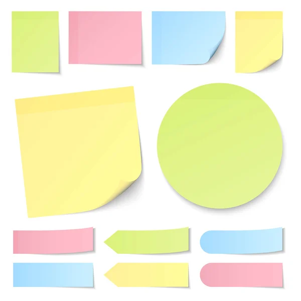 Set Différentes Notes Collantes Jaune Vert Bleu Rose — Image vectorielle