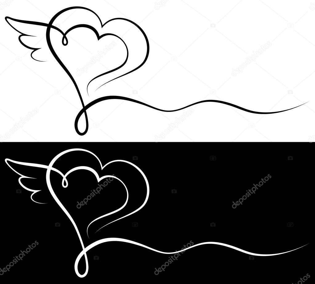 Set Of Two Condolence Cards Heart With Wing Black And White