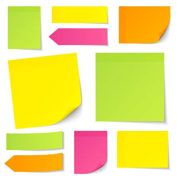 Set Different Sticky Notes Yellow Green Pink Orange — Stock Vector