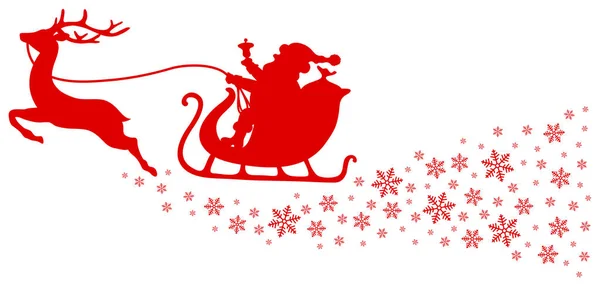 Red Christmas Sleigh One Renna Con Fiocchi Neve — Vettoriale Stock