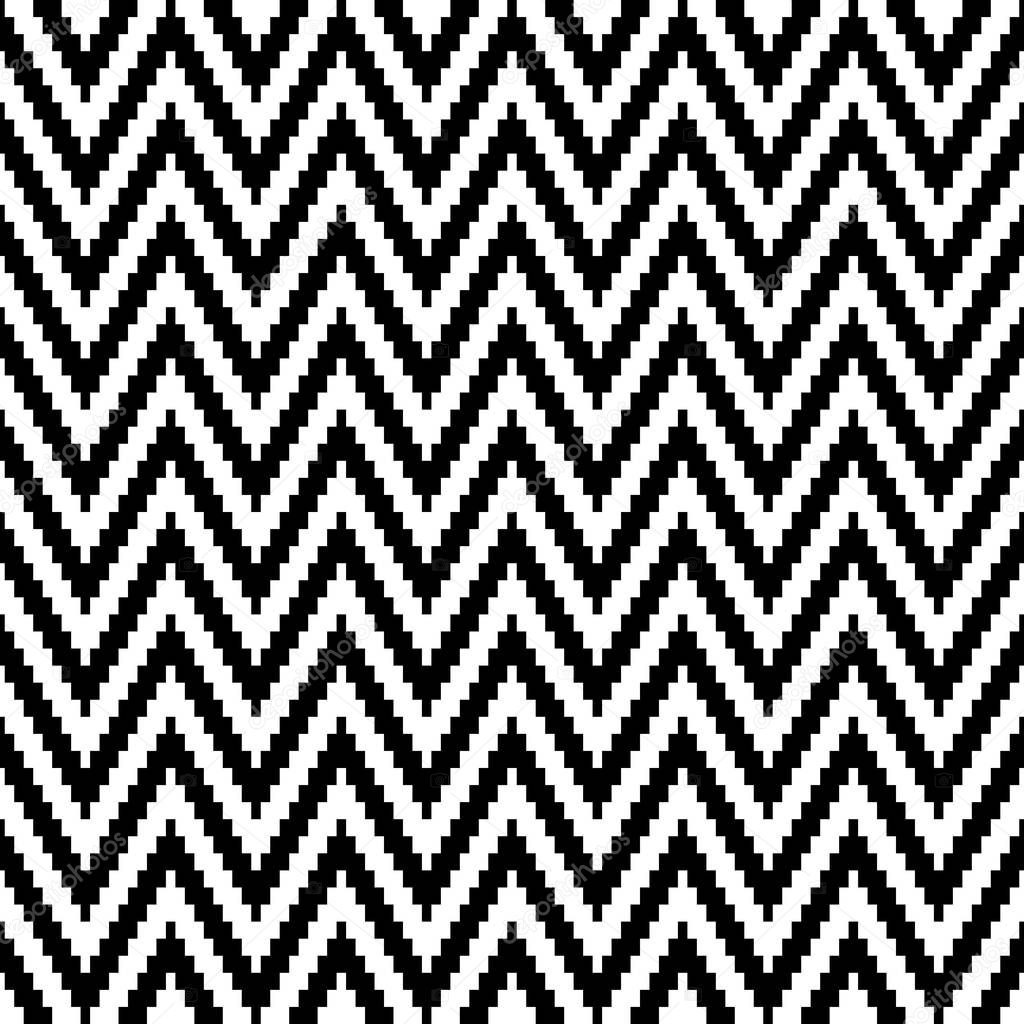 Seamless Pattern Little Pixel Chevron Black And White