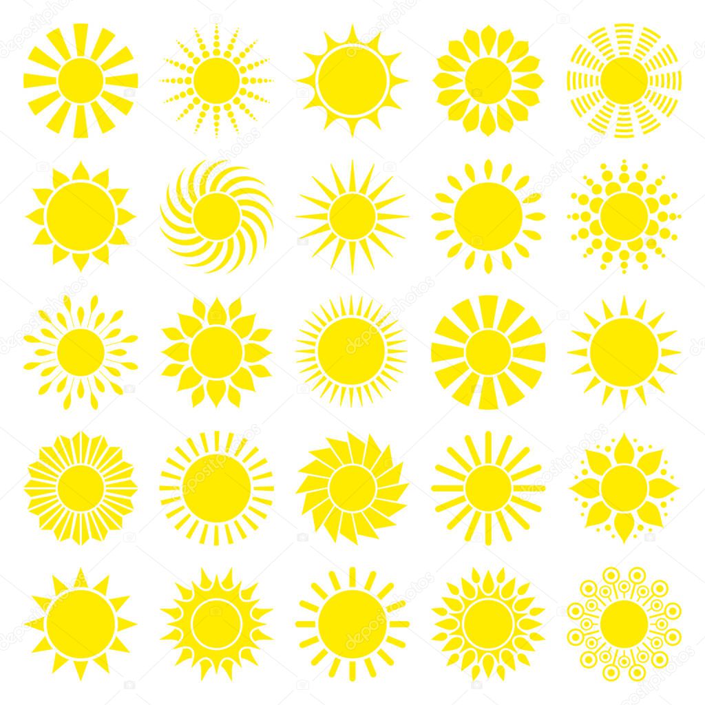 Square Set Of Twenty Five Yellow Graphic Sun Icons