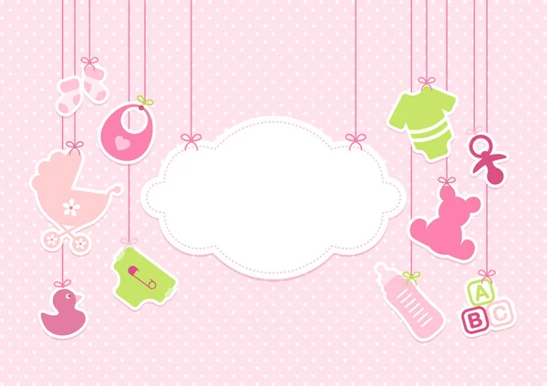 Card Baby Icons Girl Cloud Background Dots Pink — Stock Vector