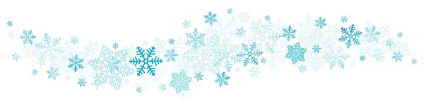 Літаючі Великі Блакитні Сніжинки Зірки Горизонтальні Кордони — стоковий вектор