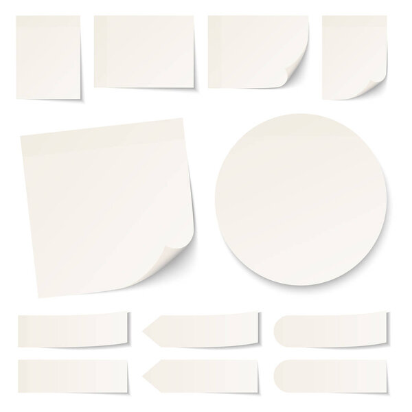 Set of Different Beige Sticky Notes Round with Shadow
