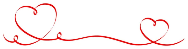 Twee Aangesloten Rode Harten Kalligrafie Lint Banner — Stockvector
