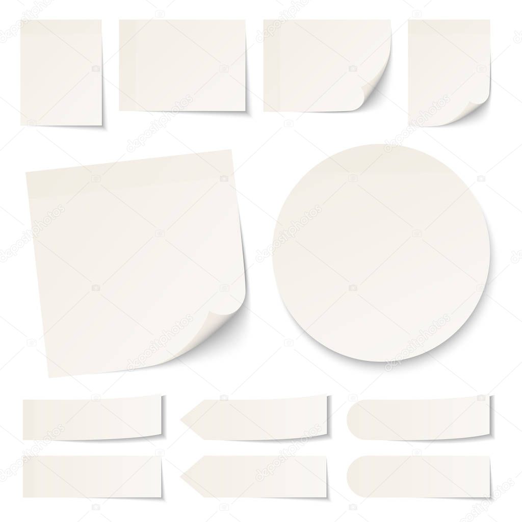Set Of Different Beige Sticky Notes Round With Shadow