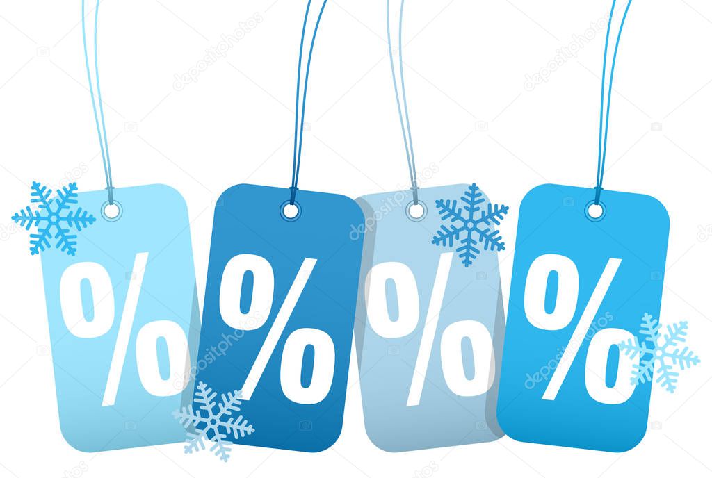 Set Of Four Hangtags Sale Percent Winter Snowflakes