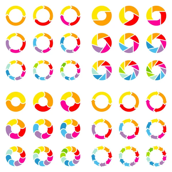 Square Set Different Pie Charts Arrows Color — Stock Vector