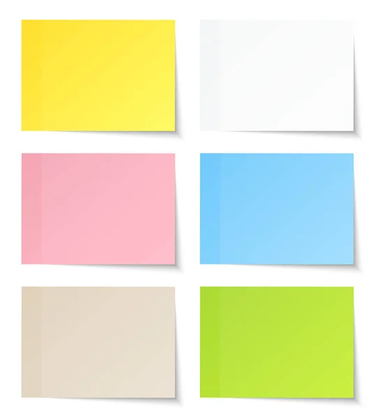 Set Six Angled Sticky Notes Color Shadow — Stock Vector