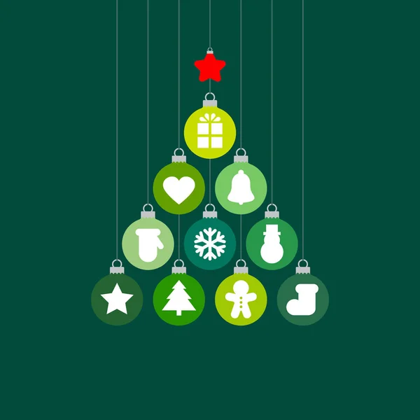 Árvore Natal Gráfica Baubles Com Ícones Prata Vermelha Verde — Vetor de Stock