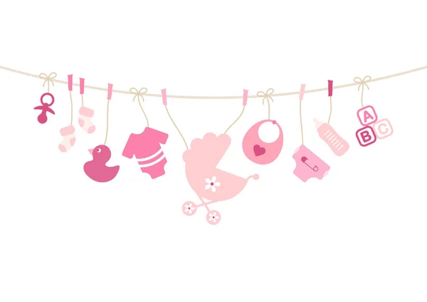Κρέμασμα Μωρό Εικονίδια Κορίτσι Τόξο Ροζ Και Μπεζ — Διανυσματικό Αρχείο