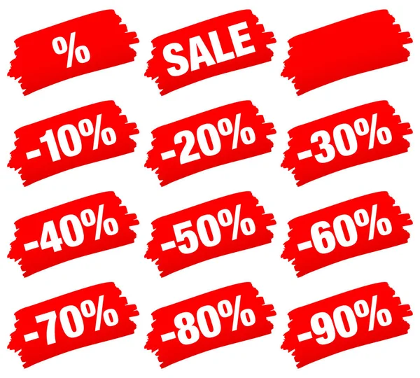 Set Twelve Red Brushstrokes Sale — Stock Vector