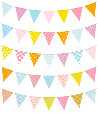 Beş buntings nokta deseni mavi sarı pembe seti