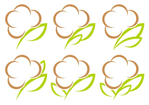 Conjunto Seis Iconos Gráficos Algodón Verde Browm — Archivo Imágenes Vectoriales
