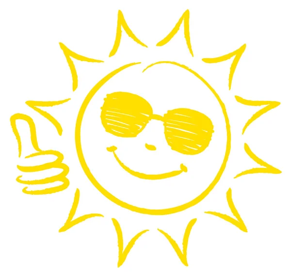 Hand Drawn Sun One Thumb Sunglasses Yellow — Stock Vector