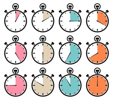 On Iki grafik stopwatches simgeler Retro renkler set