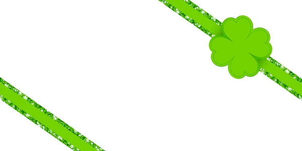 Diagonal Glitter Ribbon Green Clover Leaf Shine — Stock Vector