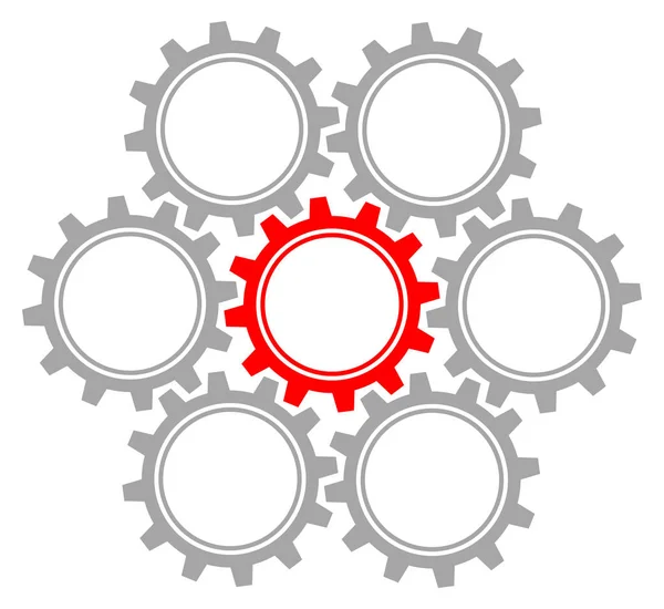 Set Seven Graphic Gears Gray Red — Stock Vector