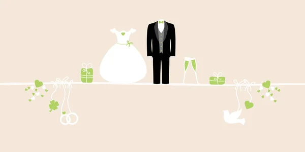 Banner Diferentes Ícones Casamento Verde Bege — Vetor de Stock