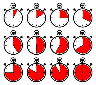 Set On iki Grafik Kronometreler Kırmızı Farklı Kez