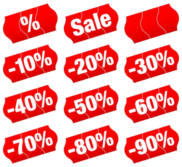 Set Twelve Red Divided Price Tags Sale — Stock Vector