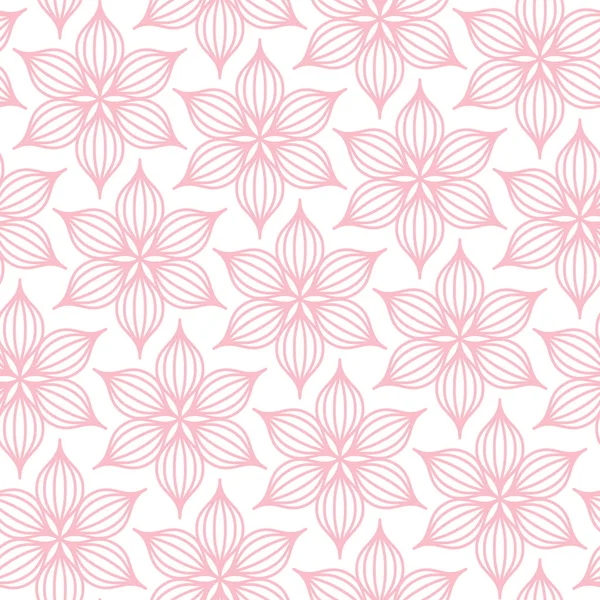 Patrón Sin Costura Flores Grandes Línea Rosa Blanco — Vector de stock