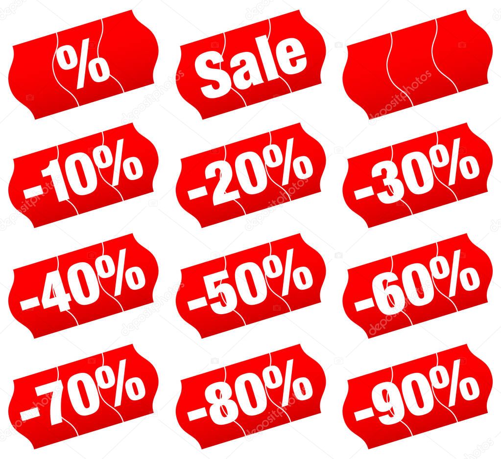Set Of Twelve Red Divided Price Tags Sale Minus