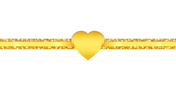 Ruban Mince Horizontal Ruban Doré Brillant Coeur — Image vectorielle