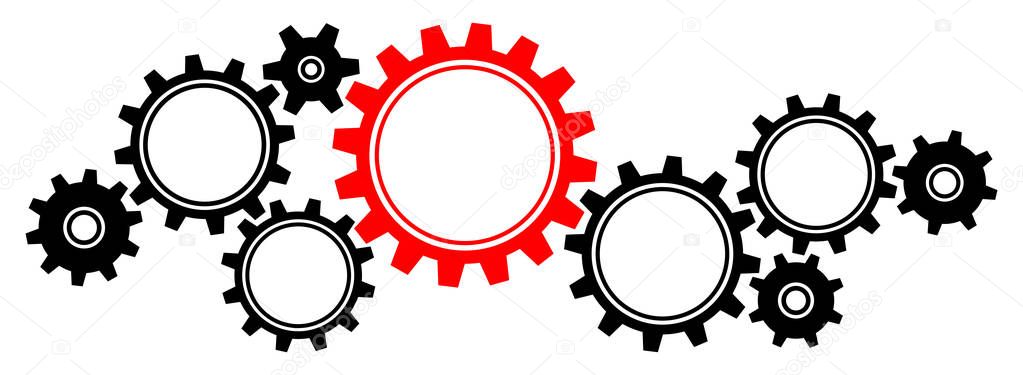 Nine Big And Little Gears Border Graphics Black And Red Horizontal