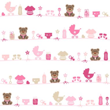 Dikişsiz Desen Kız Bebek Teddy Pembe Ve Bej