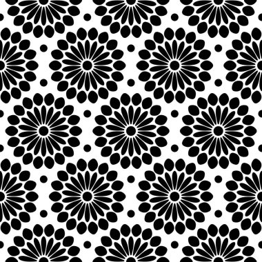 Dikişsiz Desen Büyük Soyut Çiçekler Siyah Ve Beyaz