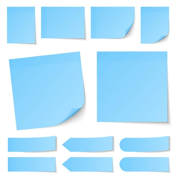 Set Different Blue Sticky Notes Shadow — Stock Vector