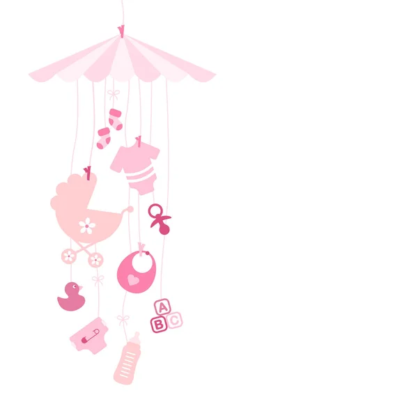 Hängande Baby Mobil Med Ikoner Girl Pink — Stock vektor