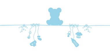 Bebek Kart Boy Teddy Ve Simgeler Mavi