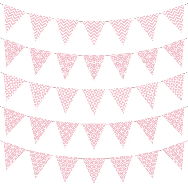 Conjunto Cinco Banderines Con Patrón Rosa Blanco — Vector de stock