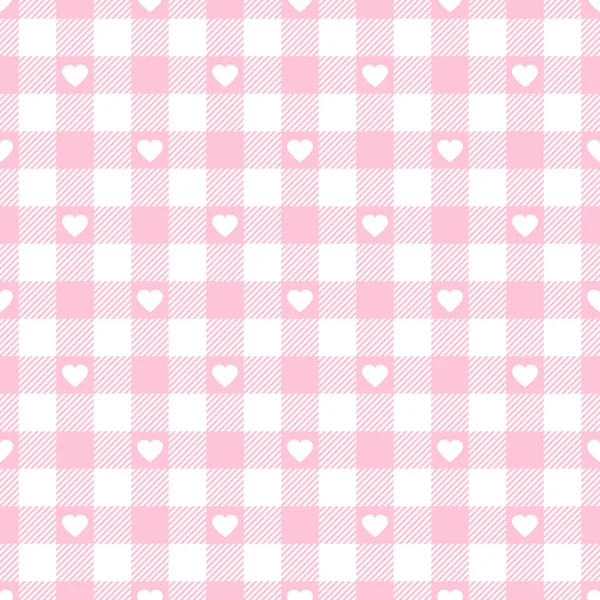 Nahtloser Muster Karo Mit Herzen Rosa Und Weiß — Stockvektor