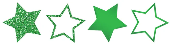 Conjunto Cuatro Estrellas Verdes Chispeante Brillante — Vector de stock