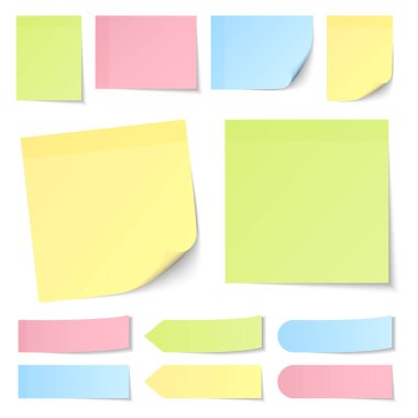 Farklı yapışkan notlar set pastel sarı yeşil mavi ve pembe