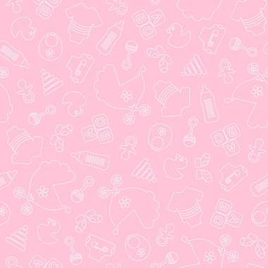 Dikişsiz desen bebek simgeler kız anahat pembe ve beyaz