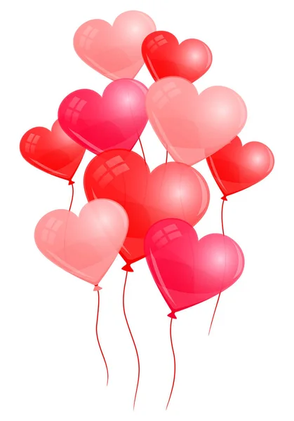 Neun Rote Herzballons Mit Passenden Schnüren — Stockvektor