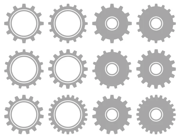 Set Dodici Ingranaggi Grafici Grigi Forme Diverse — Vettoriale Stock