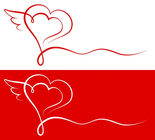 Corazón Caligrafía Gráfica Con Alas Rojo Blanco — Vector de stock