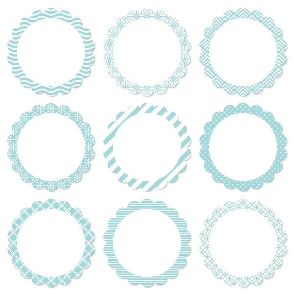 Set Étiquette Fleur Avec Motif Blanc Bleu — Image vectorielle