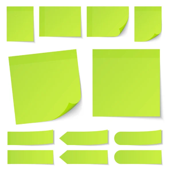 Conjunto Diferentes Notas Adhesivas Verdes Con Sombra — Vector de stock