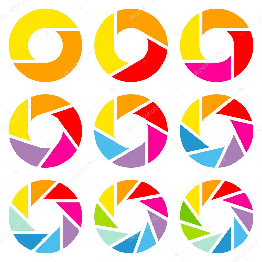 Square Set Of Nine Different Pie Charts Color
