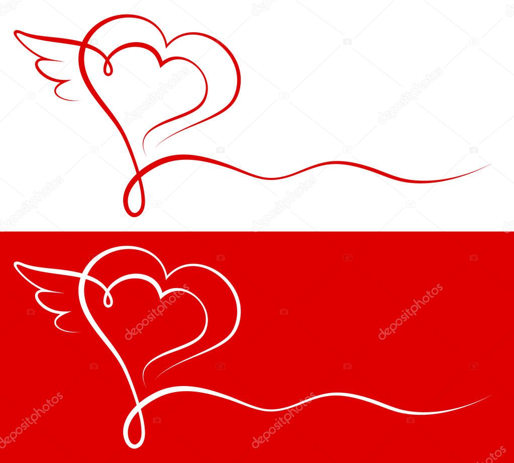 Graphic Calligraphy Heart With Wings Red And White