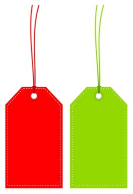 Iki açılı hangtag seti kırmızı ve yeşil dikiş Ile 