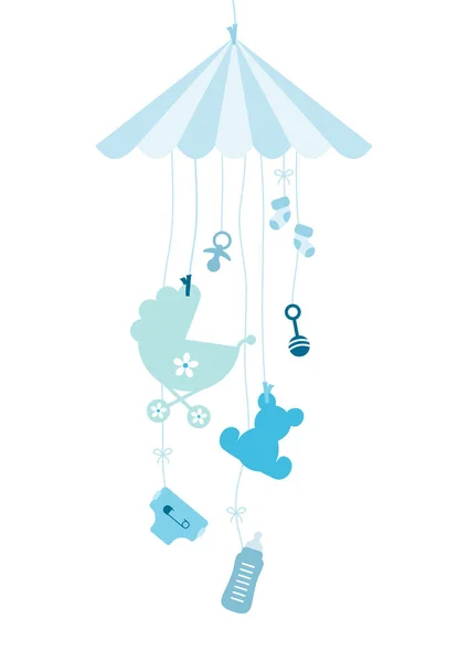 Hanging Mobil Seven Baby Icons Boy Blue — Stock Vector