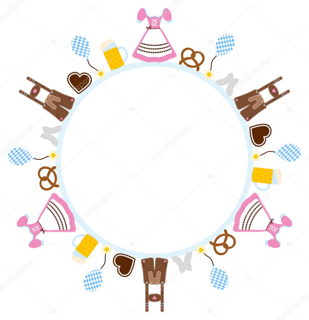 Round Frame Different Octoberfest Icons Pink And Brown